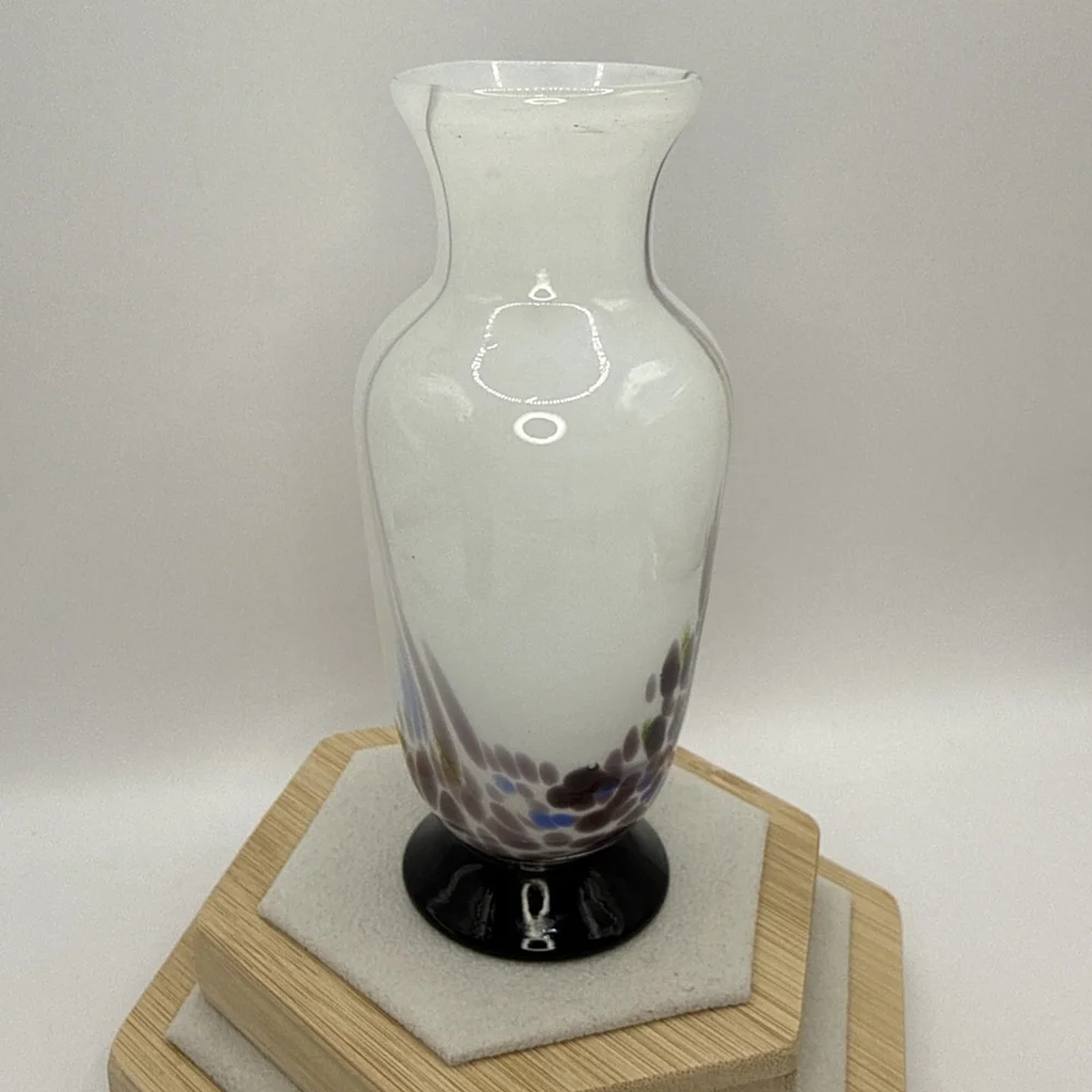 Vintage Art Glass Vase. Hand Blown with Pontil Mark. White and Amethyst Purple